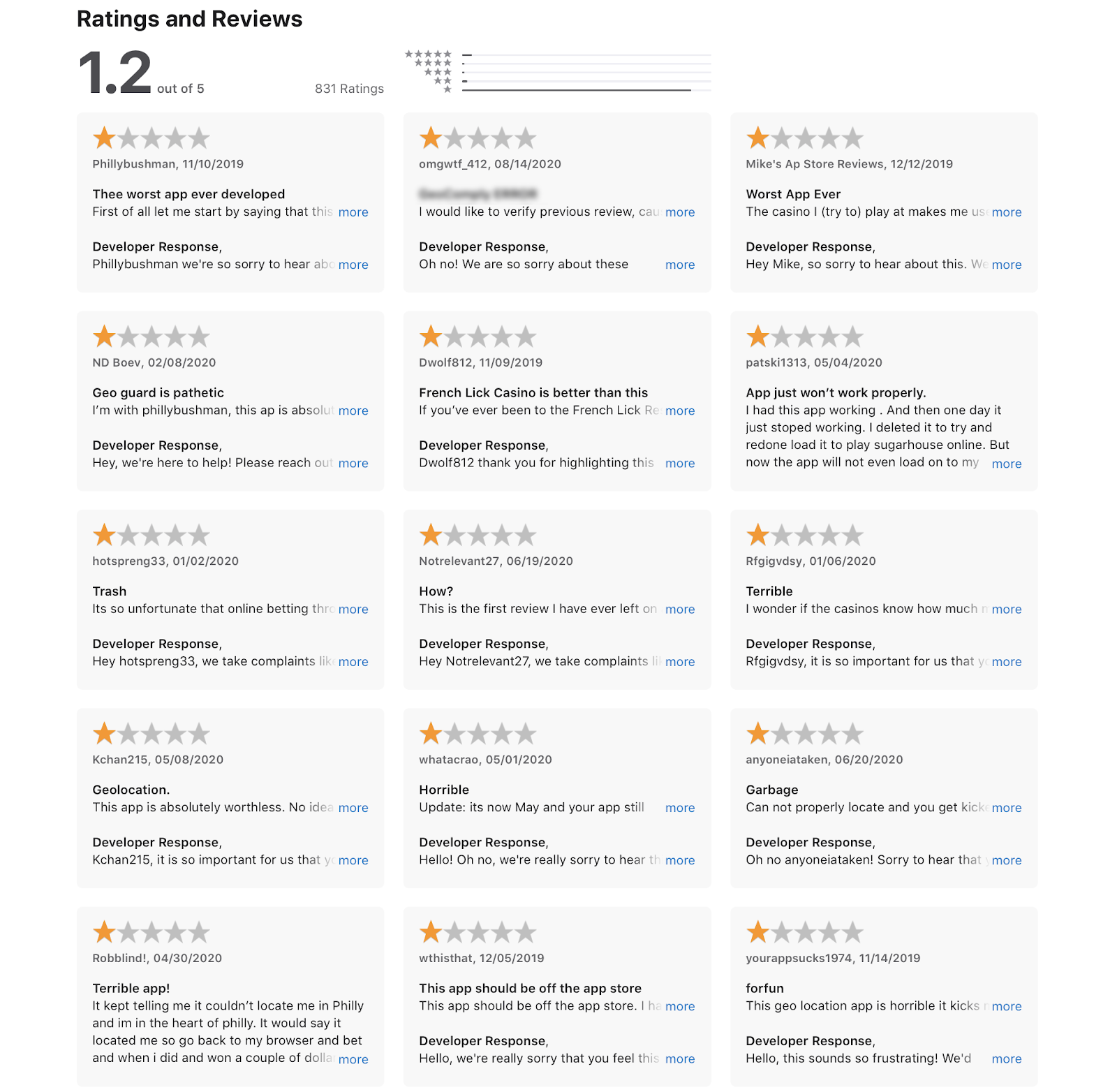 bad reviews of a geolocation app used in igaming