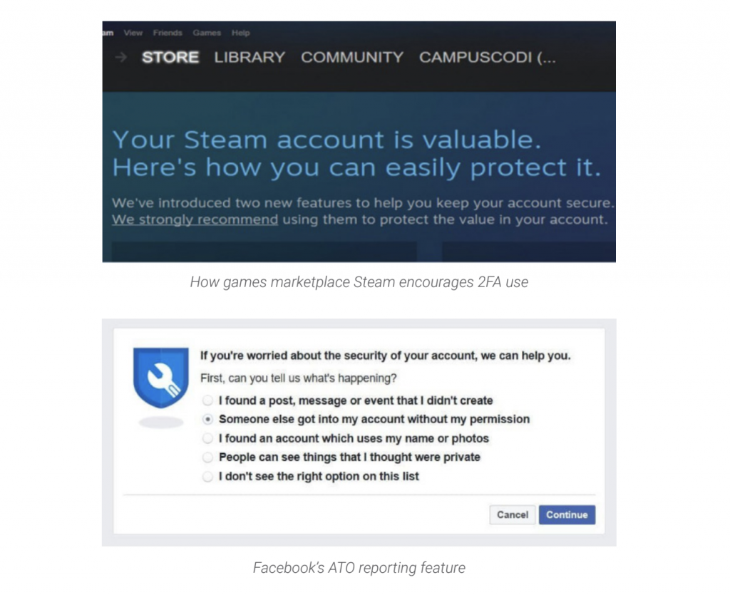 examples of security messages steam + facebook