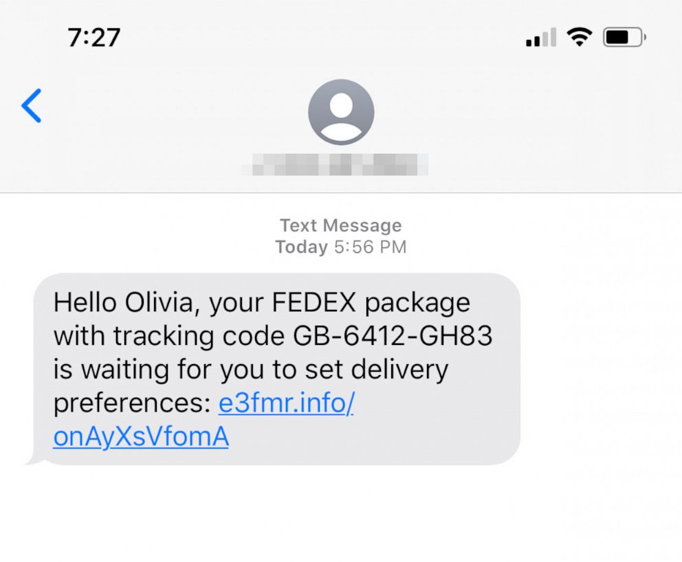 phishing text example