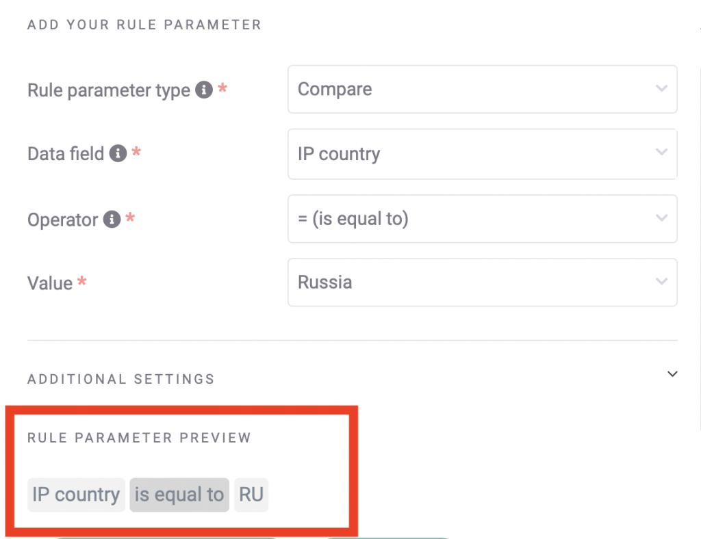 fraud prevention Rule Parameter Russia 